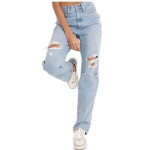 Madewell Women 26 Baggy Straight High Waist Jeans‎ Distressed Light 100% Cotton